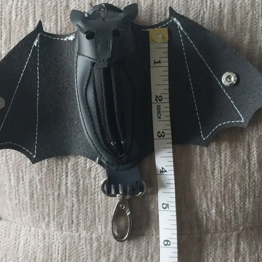 NWT Bat Bag Belt Charm Coin Purse Key Chain Black Faux Leather - Picture 8 of 8